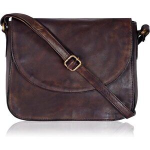 Genuine Leather Brown Wash Crossbody Purse Women Adjustable Strap Zipper Pockets